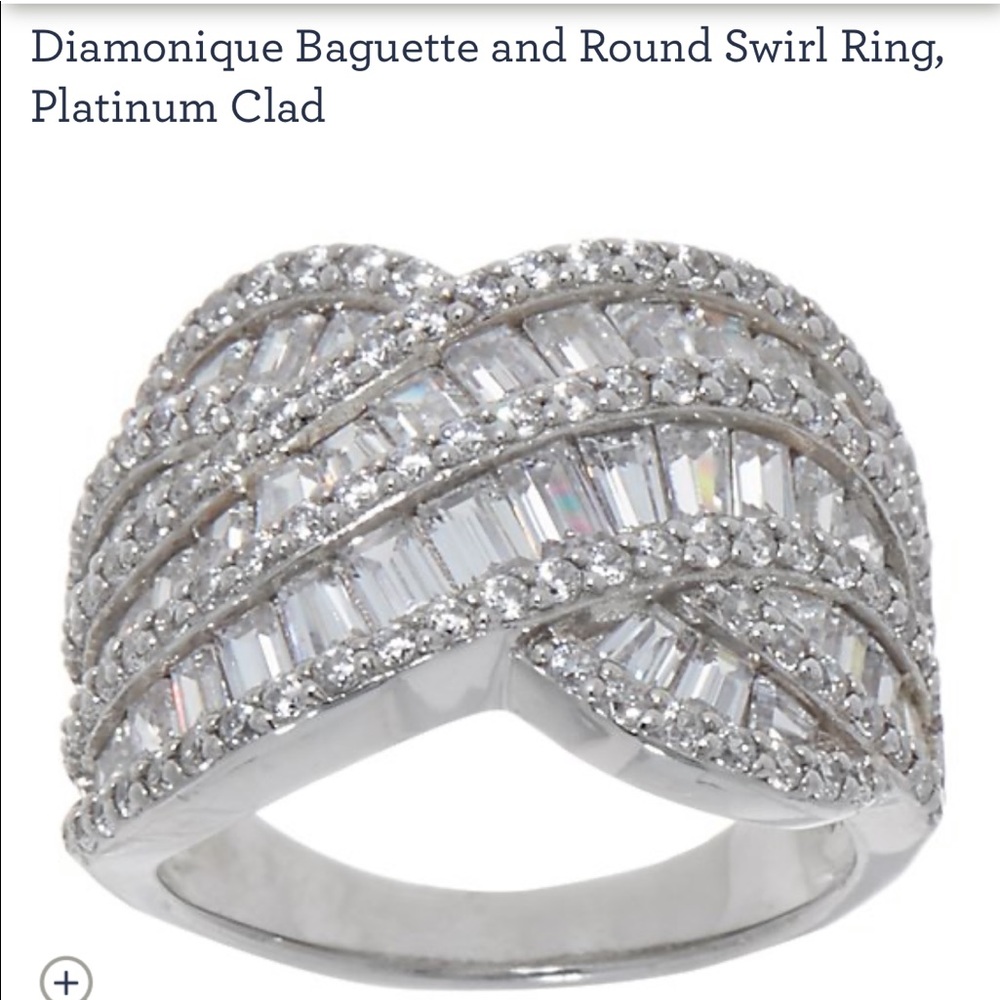 Diamonique Baguette and Round Swirl Ring.